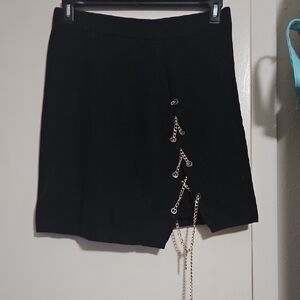 Plus Size Black Pencil Skirt with Chain Detail
